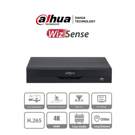 XVR5108HS4KLI2 - DVR 4K / WizSense / H.265+ / 8 CH HD + 8 CH IP o Hasta 16 CH IP / 2 CH Rec. Facial / SMD Plus / IoT & POS