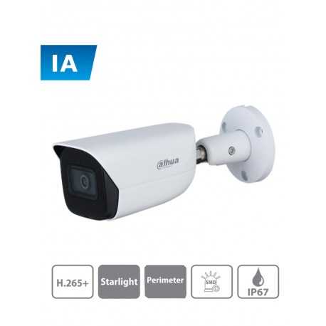 IPCHFW3441ESA - Cámara IP Bala 4 MP / Inteligencia Artificial / Lente 2.8 mm / IR 50 mts / H.265 / IP67 / WDR / Micro SD / IVS