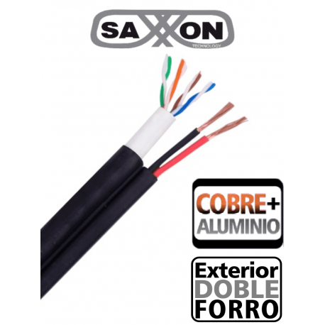 OUTP5ECCAEXT2E - Bobina de Cable UTP de 305 m Cat 5e / CCA / Color Negro /  + 2 Cables Cal. 18 AWG /Para Exterior