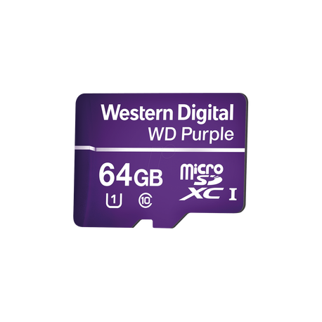 WDD064G1P0A - Memoria microSD 64GB WD PURPLE / Especializada Para Videovigilancia / 3 Veces Mayor Duración