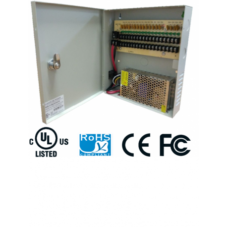 PSU1210D18 - Fuente de Poder Regulada 12 VCD / 10 Amperes / 18 Salidas / 0.55 Amp. por Canal